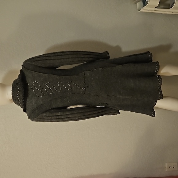 VTG FORLA PARIS 1990s Wool Fur Trim Rosette Longline Sweater Cardigan - Picture 9 of 14